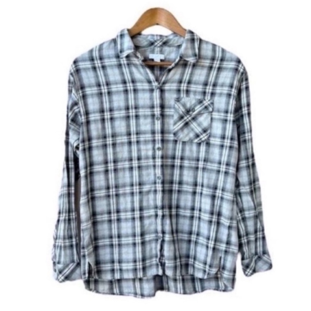 J. Jill Plaid Tunic Shirt Size Small 100% Cotton Gray Black White Fall Blouse